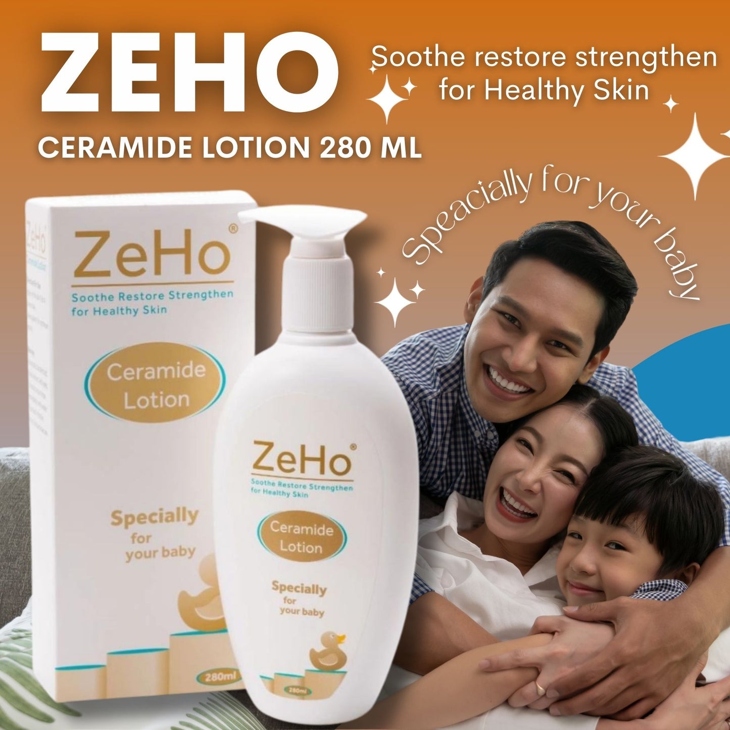 ZeHo Ceramide Lotion 280ml  Soothing Moisturizer for Dry & Sensitive Skin (Mother & Baby Safe) - (EXP11/2027)