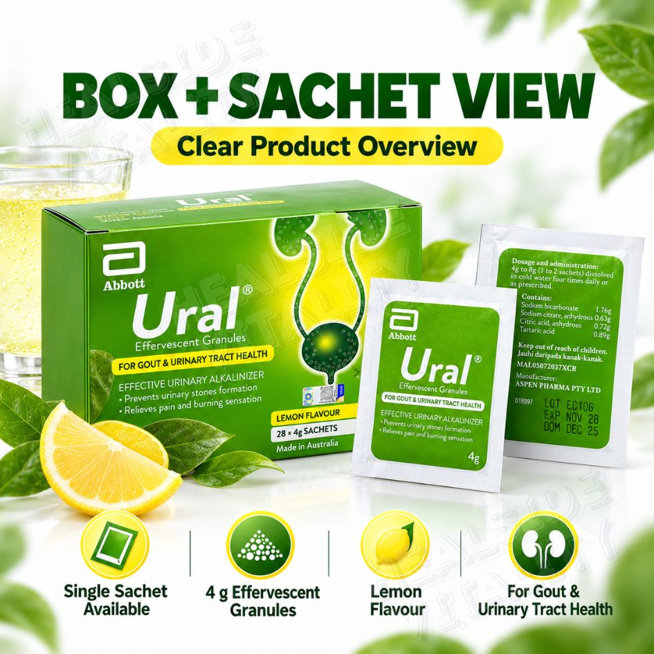 Ural Effervescent Granules Urinary Alkalinizer Lemon Flavour (Per Sachet)