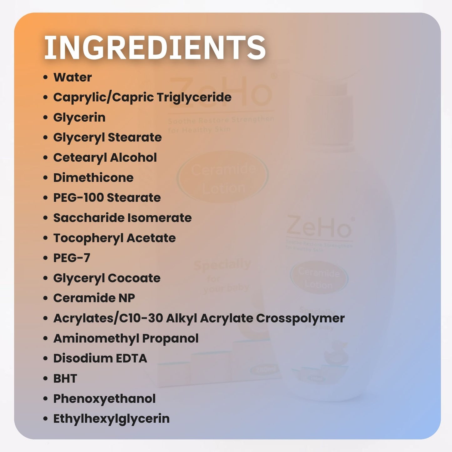 ZeHo Ceramide Lotion 280ml  Soothing Moisturizer for Dry & Sensitive Skin (Mother & Baby Safe) - (EXP11/2027)