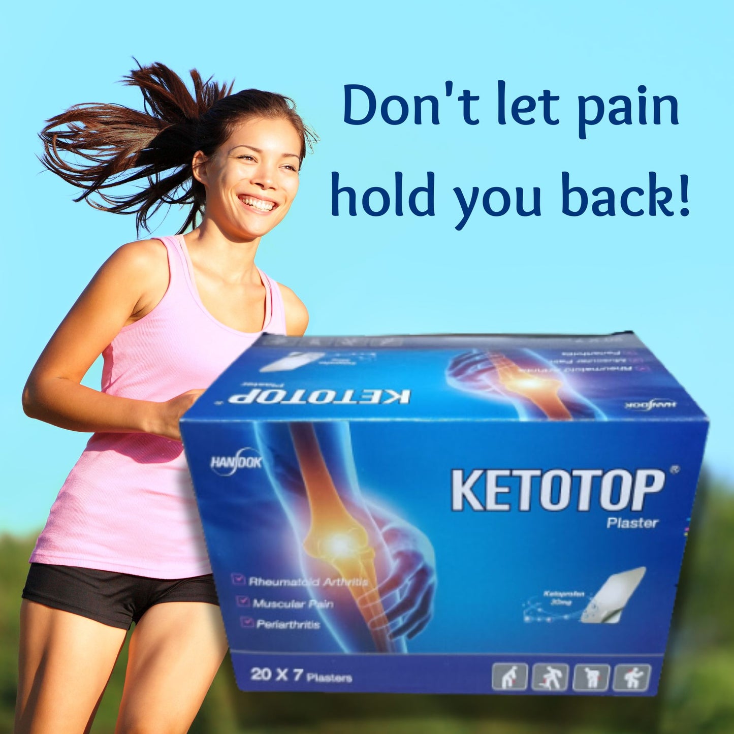 Patch Ketotop Korea Original Hot and Gel Pain relief and anti-inflammatory treatment for degenerative arthritis, osteoarthritis, muscle pain, and swelling due to injuries.