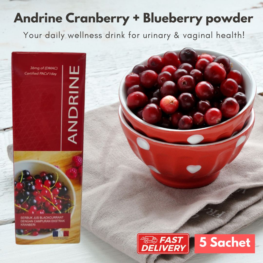 Andrine Cranberry + Blueberry Powder Urinary pH Support, Digestive & Immune Health Drink Exp:31/10/27