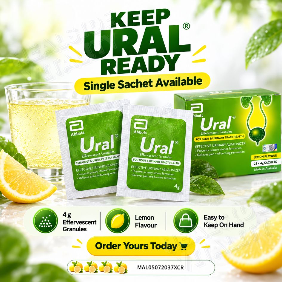 Ural Effervescent Granules Urinary Alkalinizer Lemon Flavour (Per Sachet)