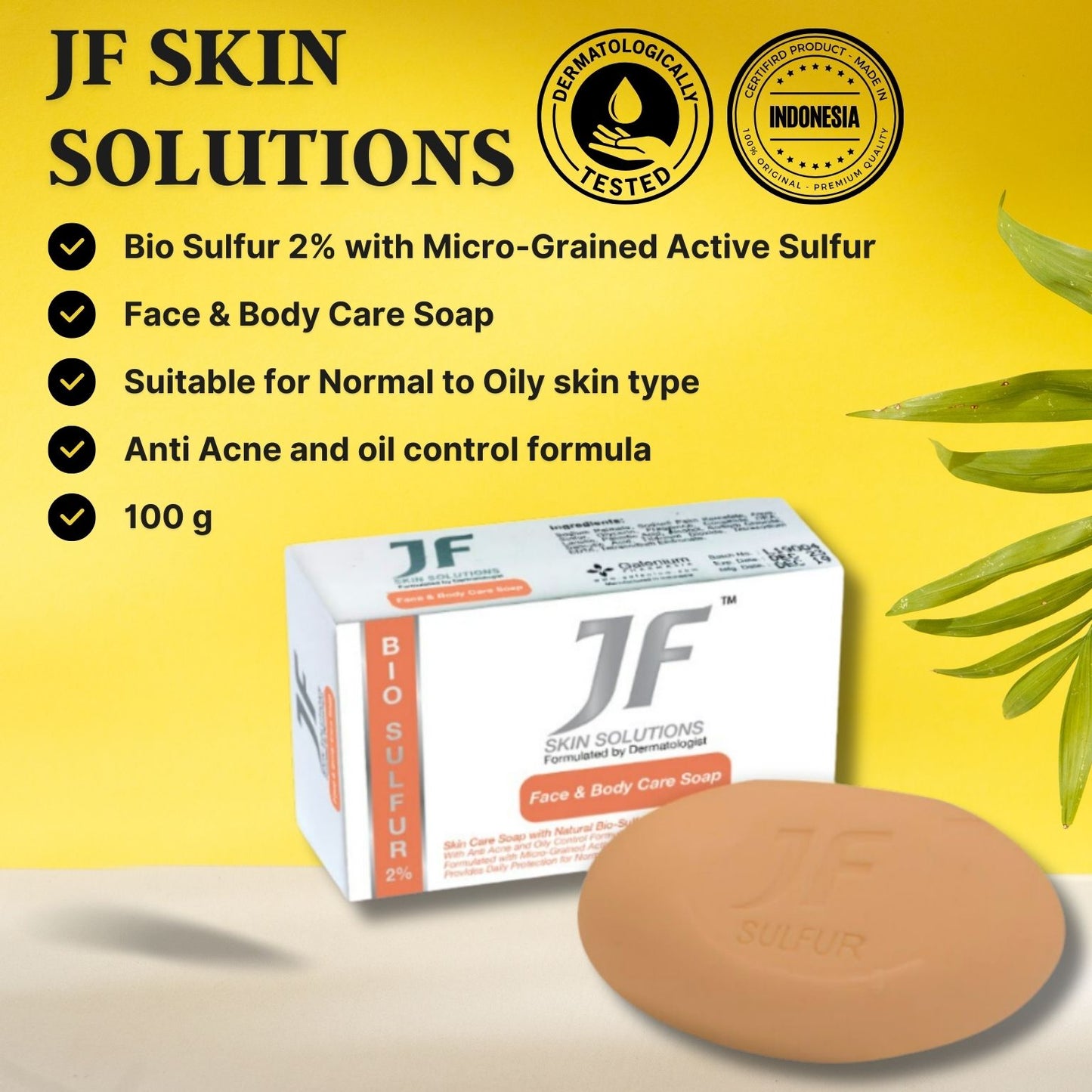 [READY STOCK] 2% ANTI-ACNE Jf Skin Solutions Anti-Acne Sulfur Soap Fungal Infections 100g (EXP 03/2027)