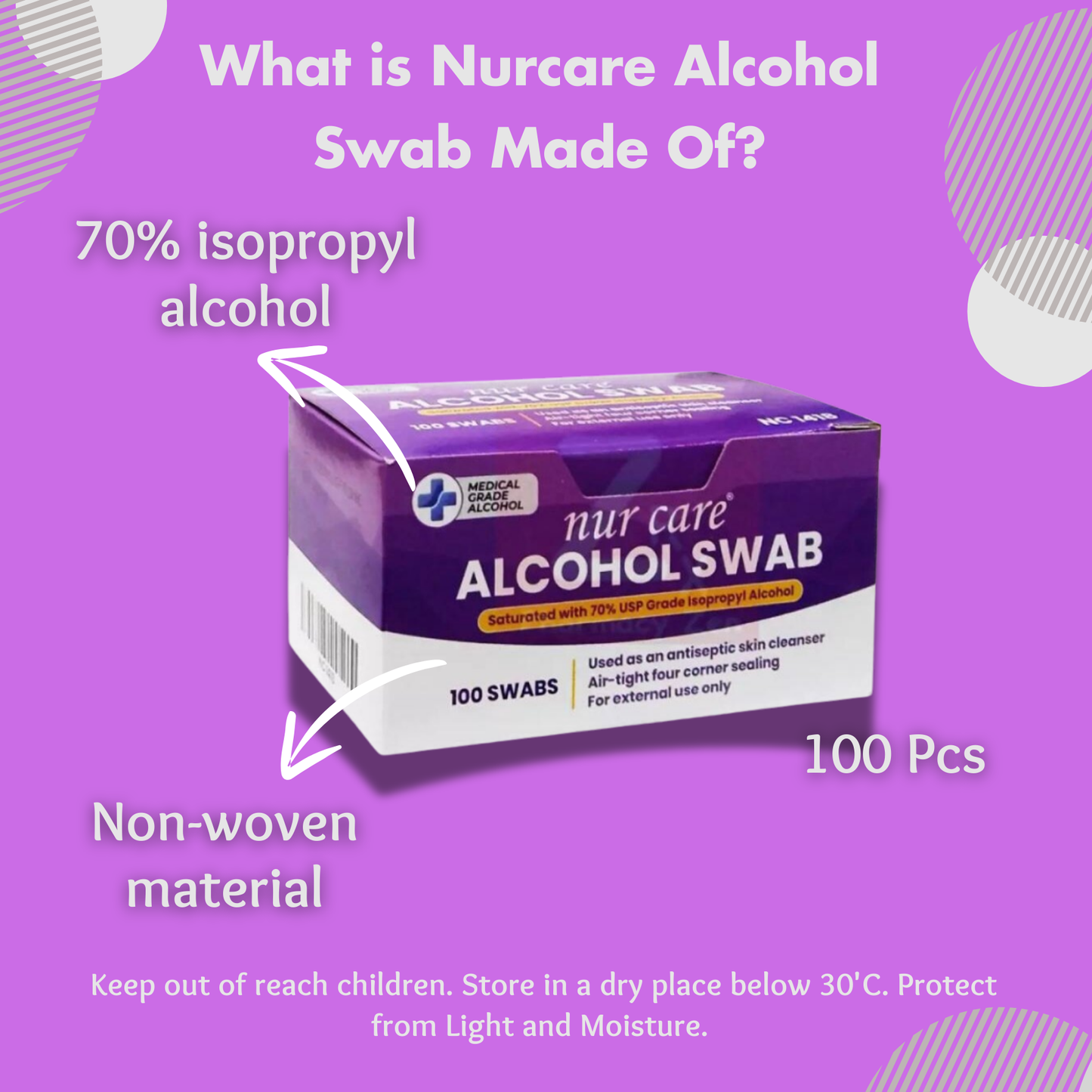 (READY STOCK) Nur Care Alcohol Swab 100's (Medical Grade NC1418) [EXP 11/2026]