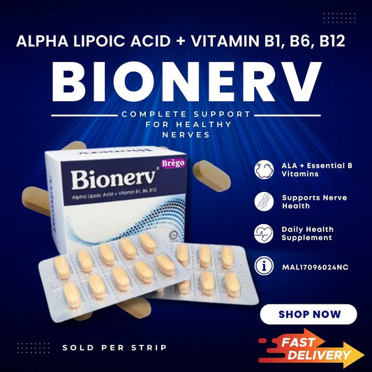 Bionerv SOLD PER STRIP 1 Strip = 10 Tablets) Alpha Lipoic Acid + Vit B1, B6, B12 Exp:13/10/2027