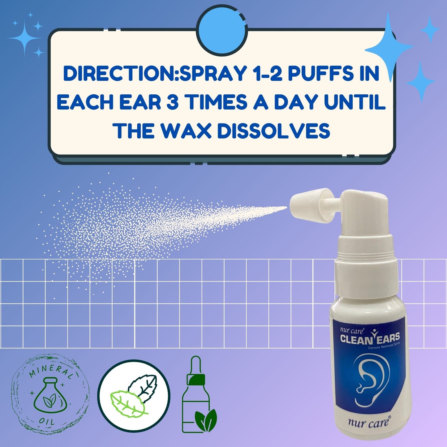 Nur Care Clean Ears For Ear Wax Removal Wash and Dissolve Jet Spray (15ml)