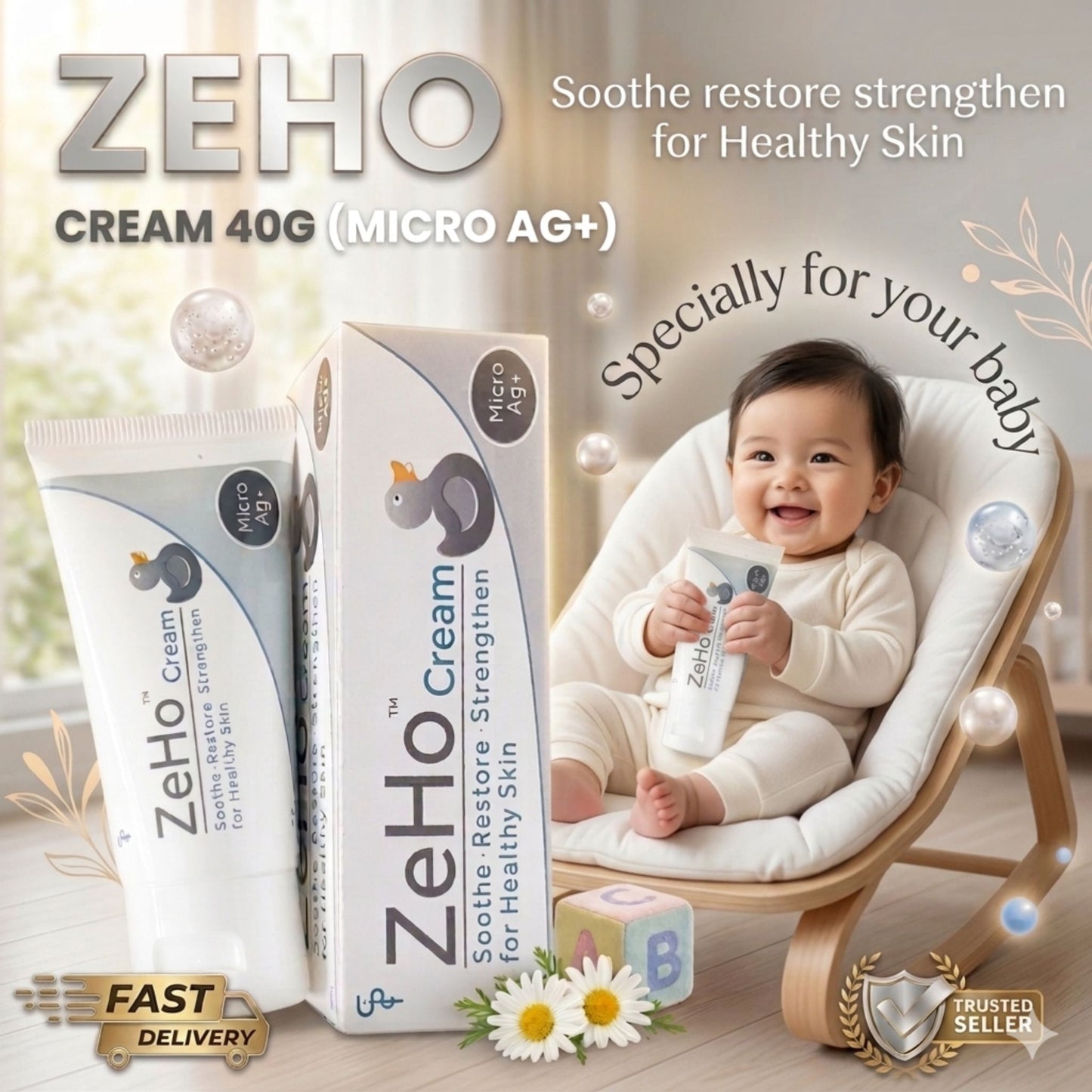 Zeho Cream MicroAg+ 40g Soothing Moisturizer for Dry & Sensitive Skin (Mother & Baby Safe) Exp:09/2027